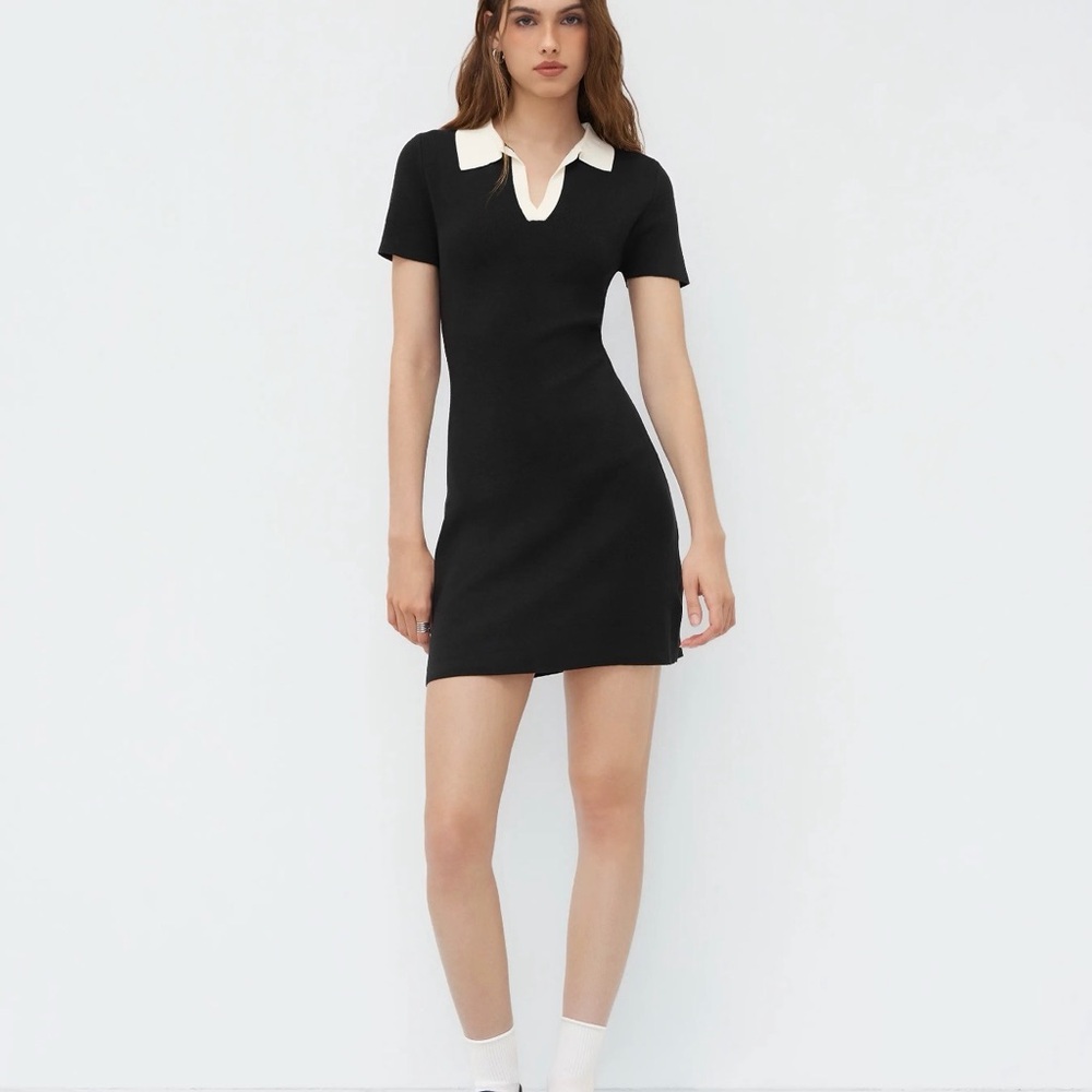 Cider Black Mini Dress with Cream Polo Collar - Picture 3 of 4